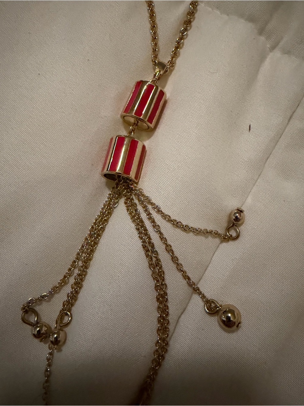 NEW Talbots Gold Plated Necklace with 🩷 Pink Enamel Cylinder Beads